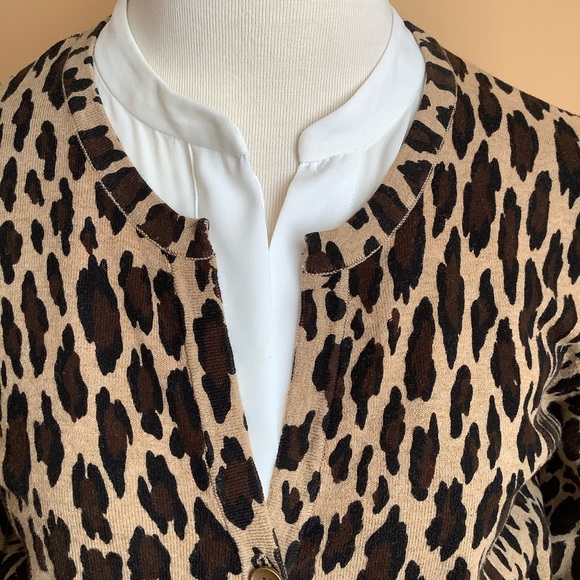 JONES NEW YORK Brown Leopard Cotton Knit Cardigan Size M - Picture 5 of 14